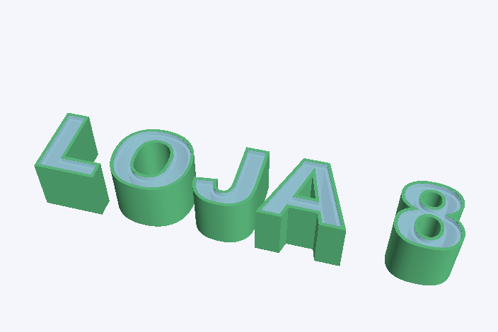 Letras LOJA 8 em uma prévia tridimensional